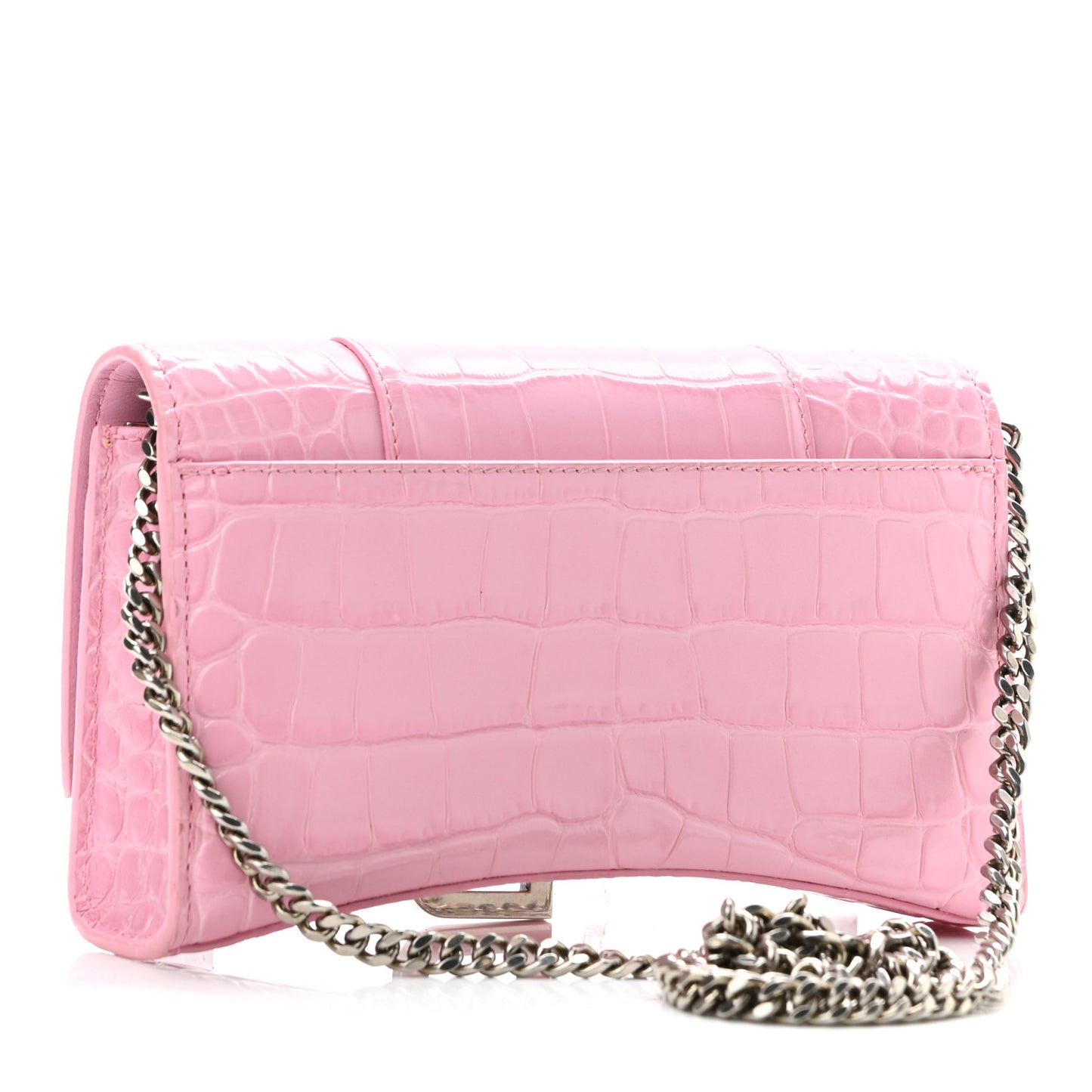 Shiny Calfskin Crocodile Embossed Hourglass Chain Bag Candy Pink