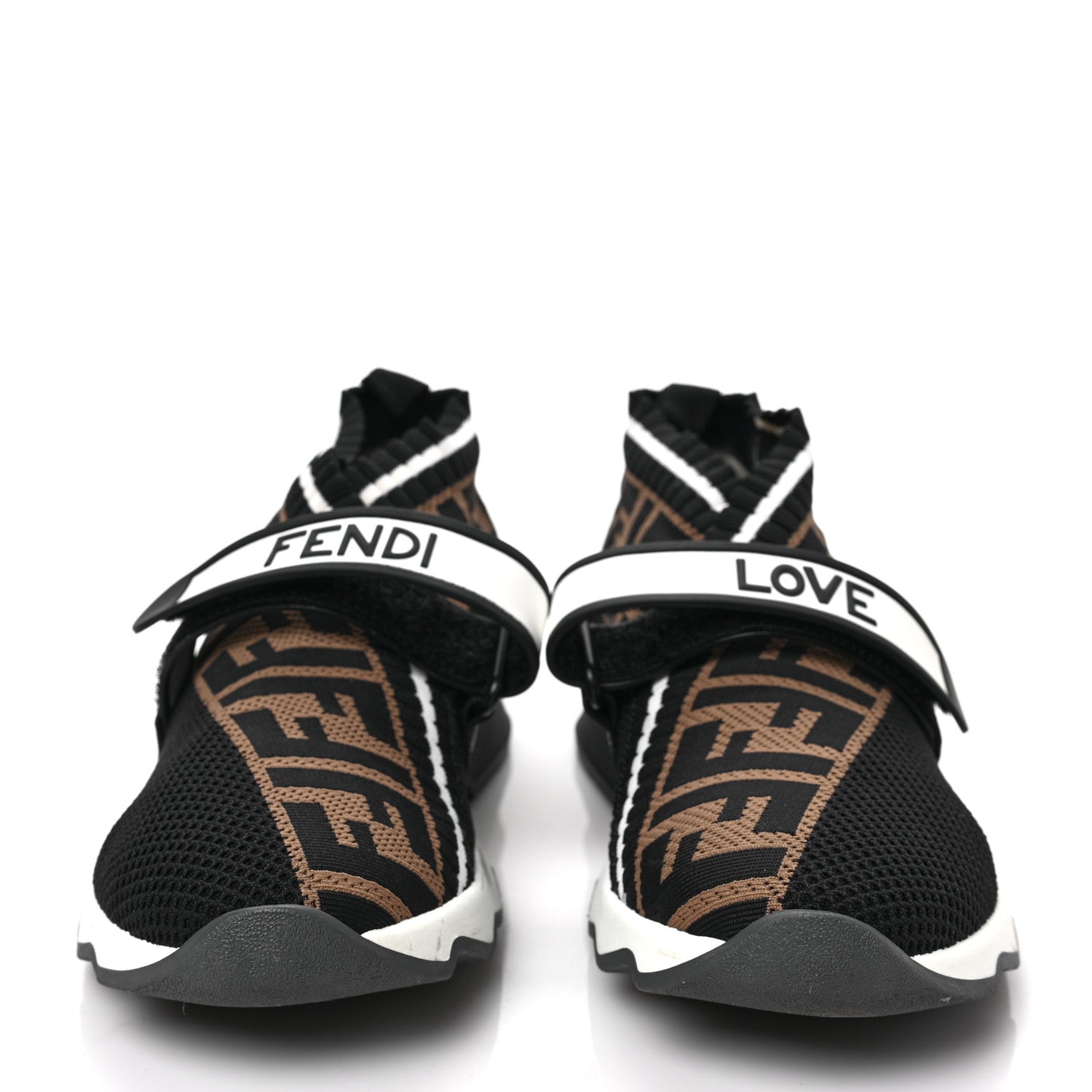 Fendi Stretch Yarn FF Stiff Band Rockoko Sneakers 38.5 Black White Tobacco 2 of 7