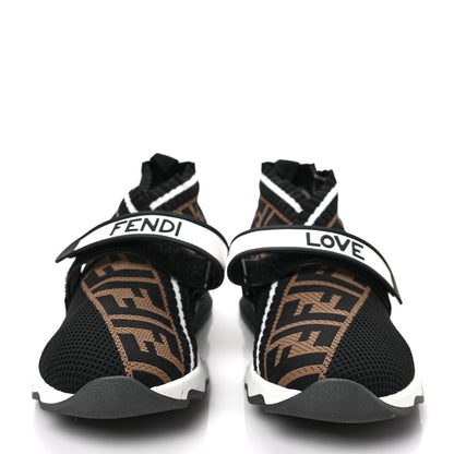 Fendi Stretch Yarn FF Stiff Band Rockoko Sneakers 38.5 Black White Tobacco 2 of 7