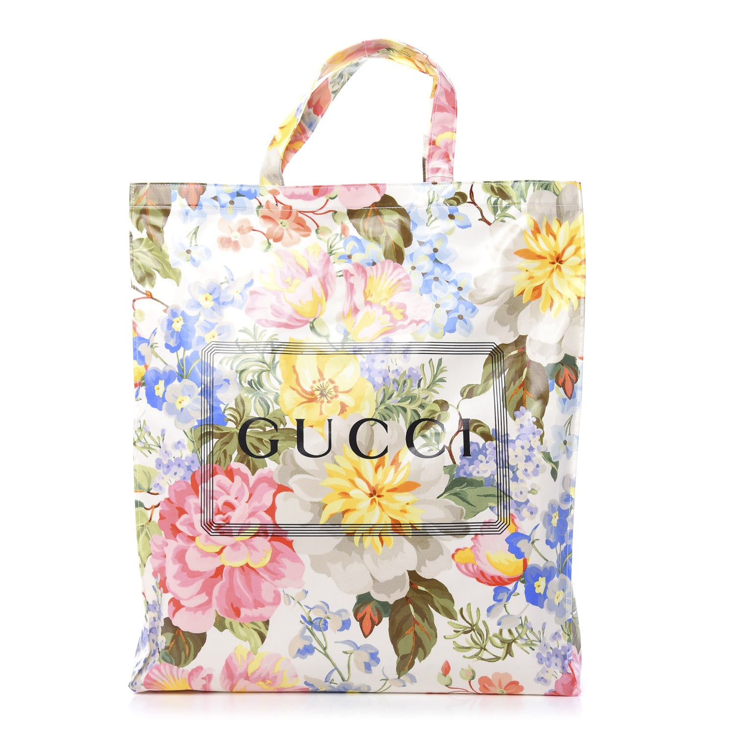 Gucci Patent Canvas Frame Logo Floral Print Vertical Tote Multicolor 1 of 11