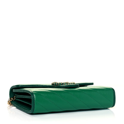 Gucci Azalea Calfskin Enamel Matelasse Diagonal Torchon GG Marmont Chain Wallet New Shamrock Emerald 3 of 10