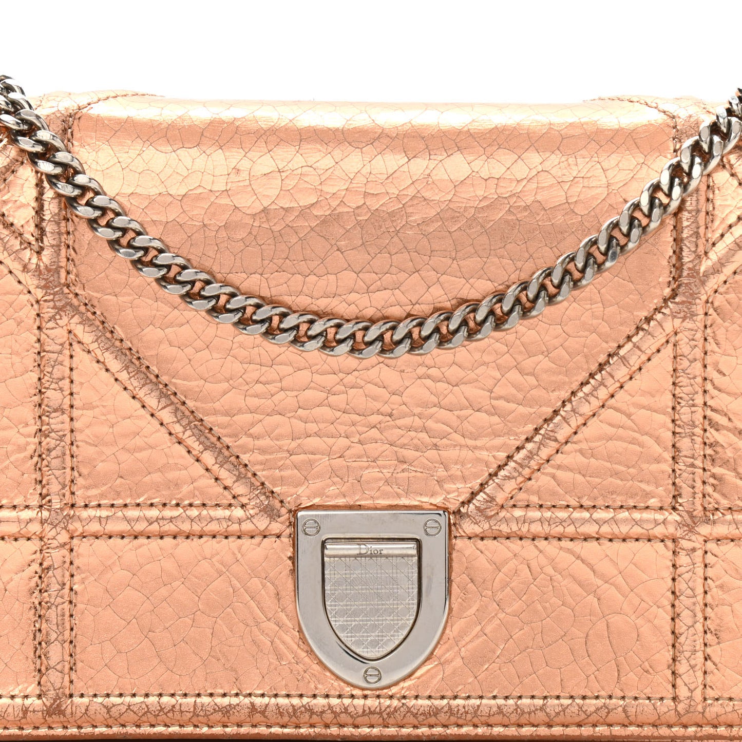 Metallic Ceramic Effect Deerskin Diorama Wallet on Chain Pouch Gold