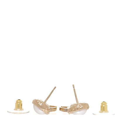 Chanel Pearl Hammered CC Drop Earrings Gold Pearly White 3 of 5