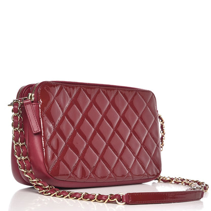 Chanel Patent Quilted Crown CC Double Zip Bag Dark Pink 3 of 9