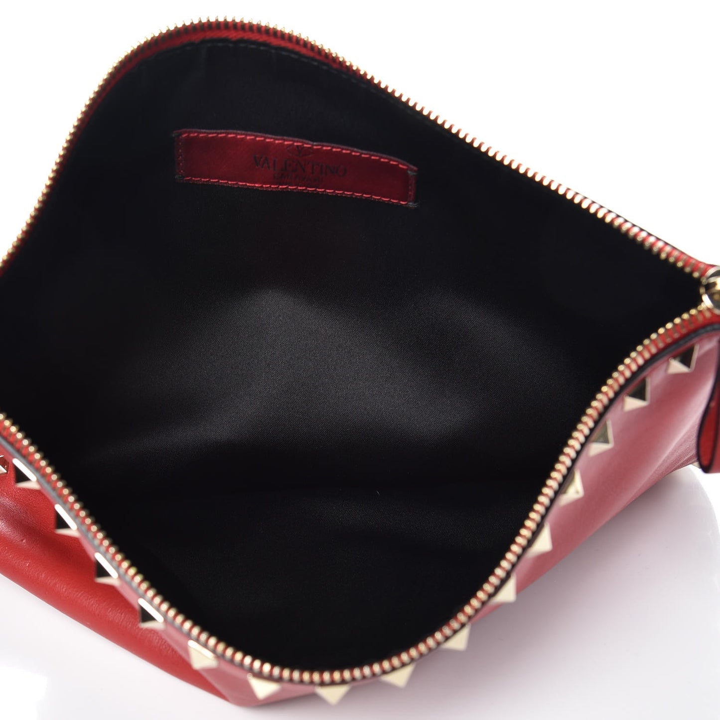 Vitello Large Rockstud Zip Pouch Red