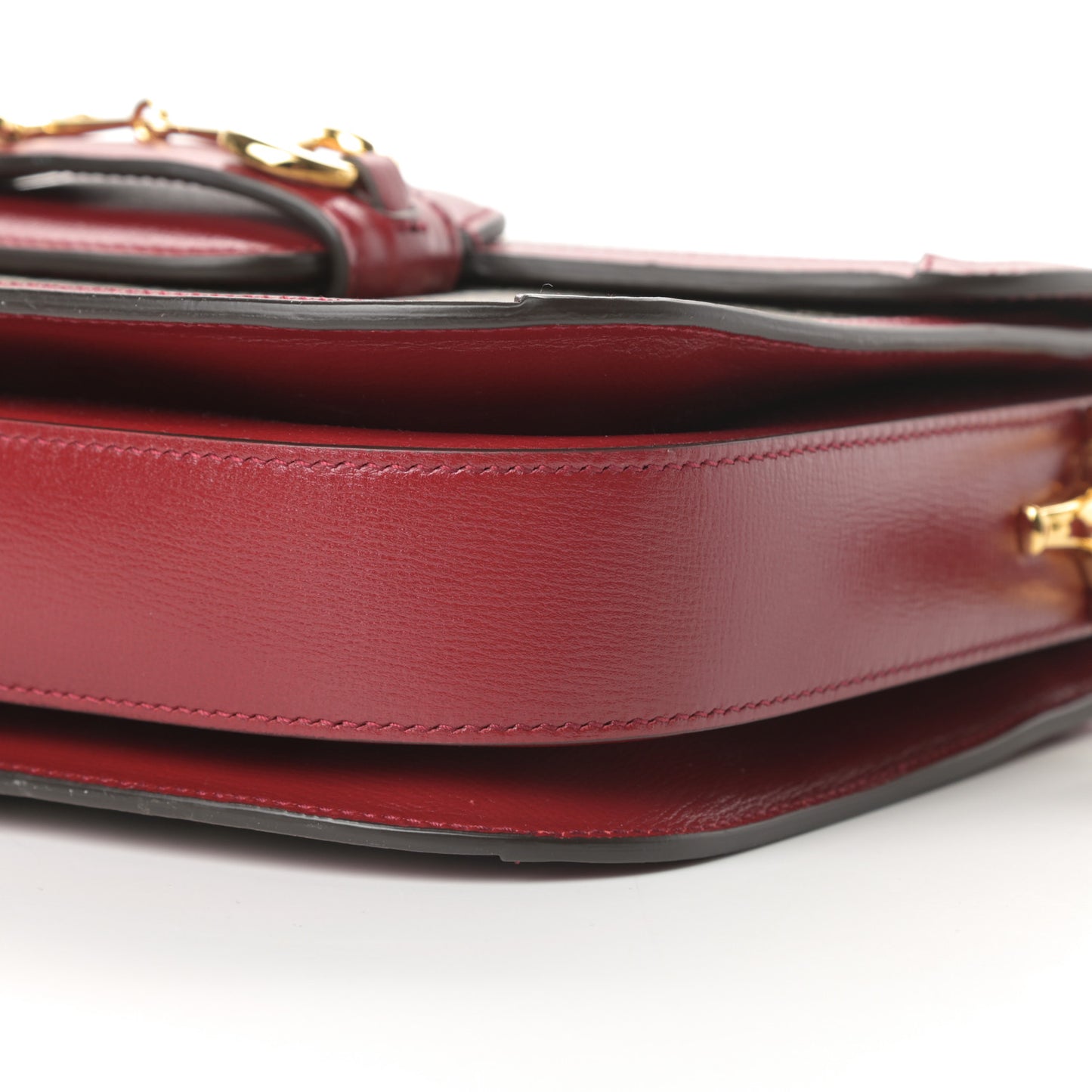 GG Supreme Monogram Azalea Calfskin Horsebit 1955 Shoulder Bag Beige Ebony New Cherry Red