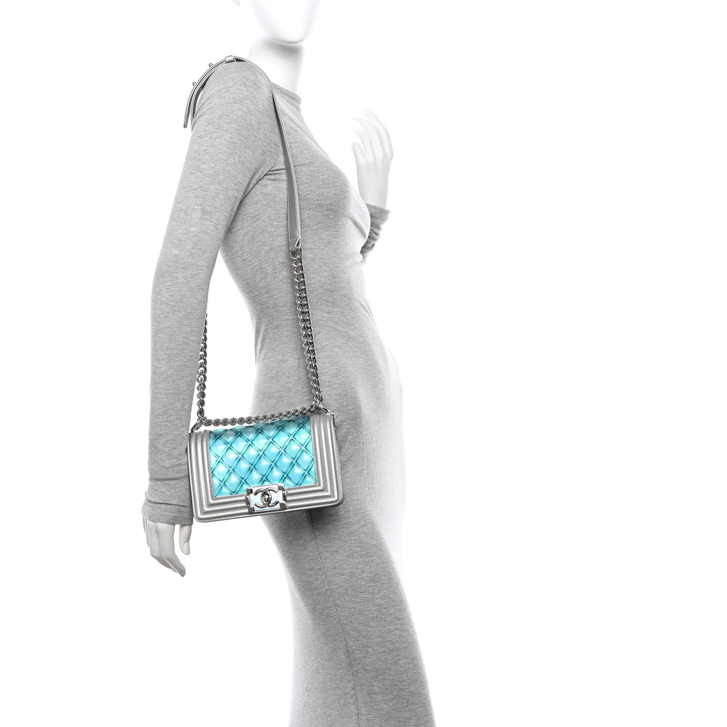 Metallic Lambskin PVC Quilted Small Boy Flap Blue