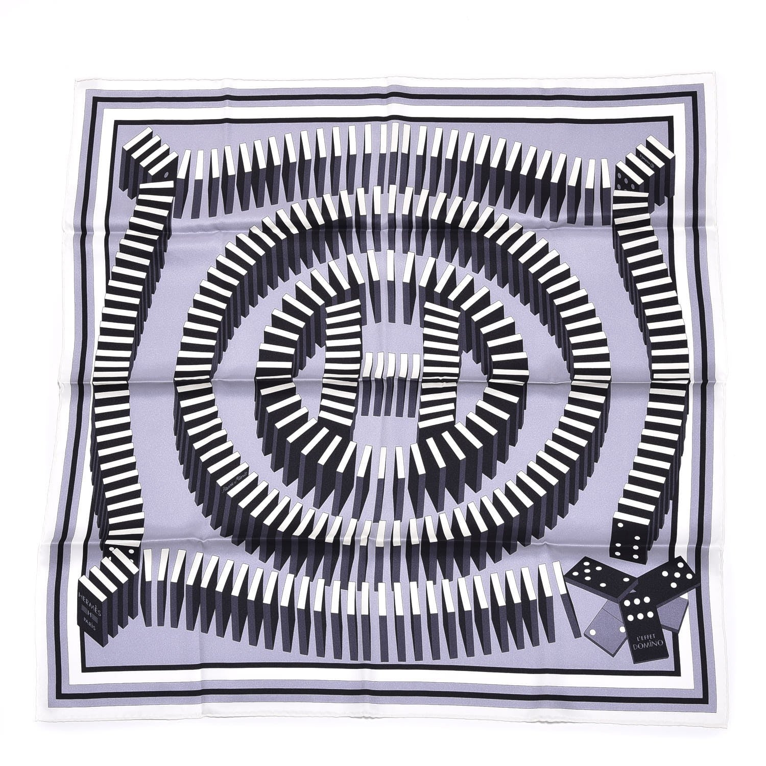 Hermes Silk Vin L'effet Domino Scarf 70 Blanc Gris Anthracite 1 of 4
