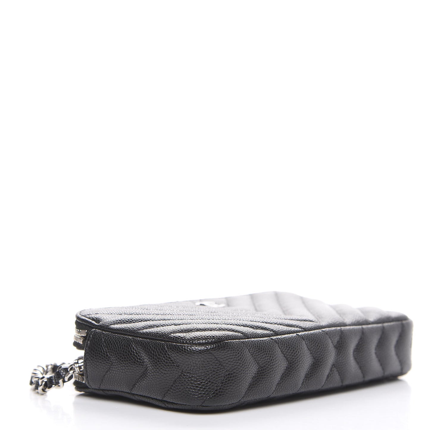 Caviar Chevron Quilted Small Clutch With Chain Black