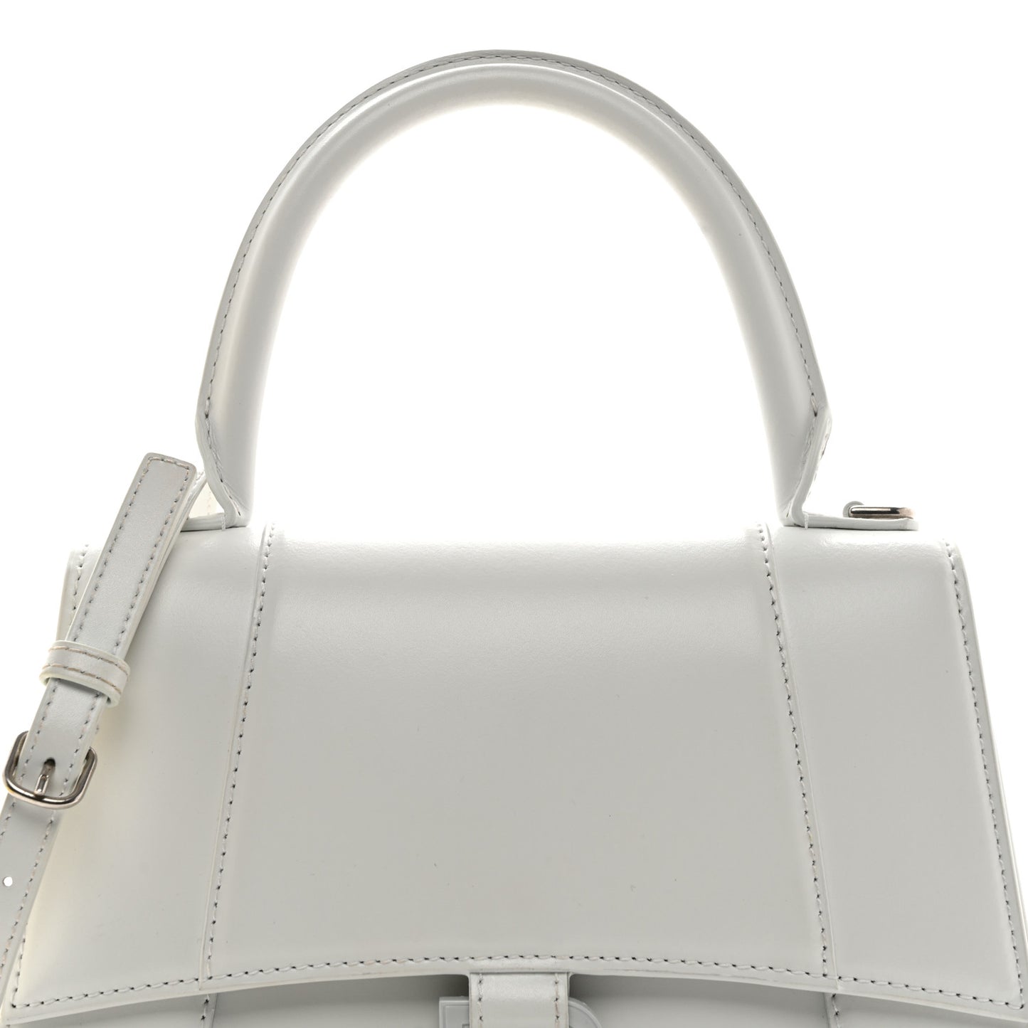 Shiny Box Calfskin Tonal B Small Hourglass Top Handle Bag White
