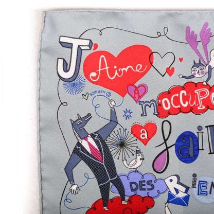 Hermes Silk Les Confessions Pocket Square Gris Bleu Rouge 3 of 4