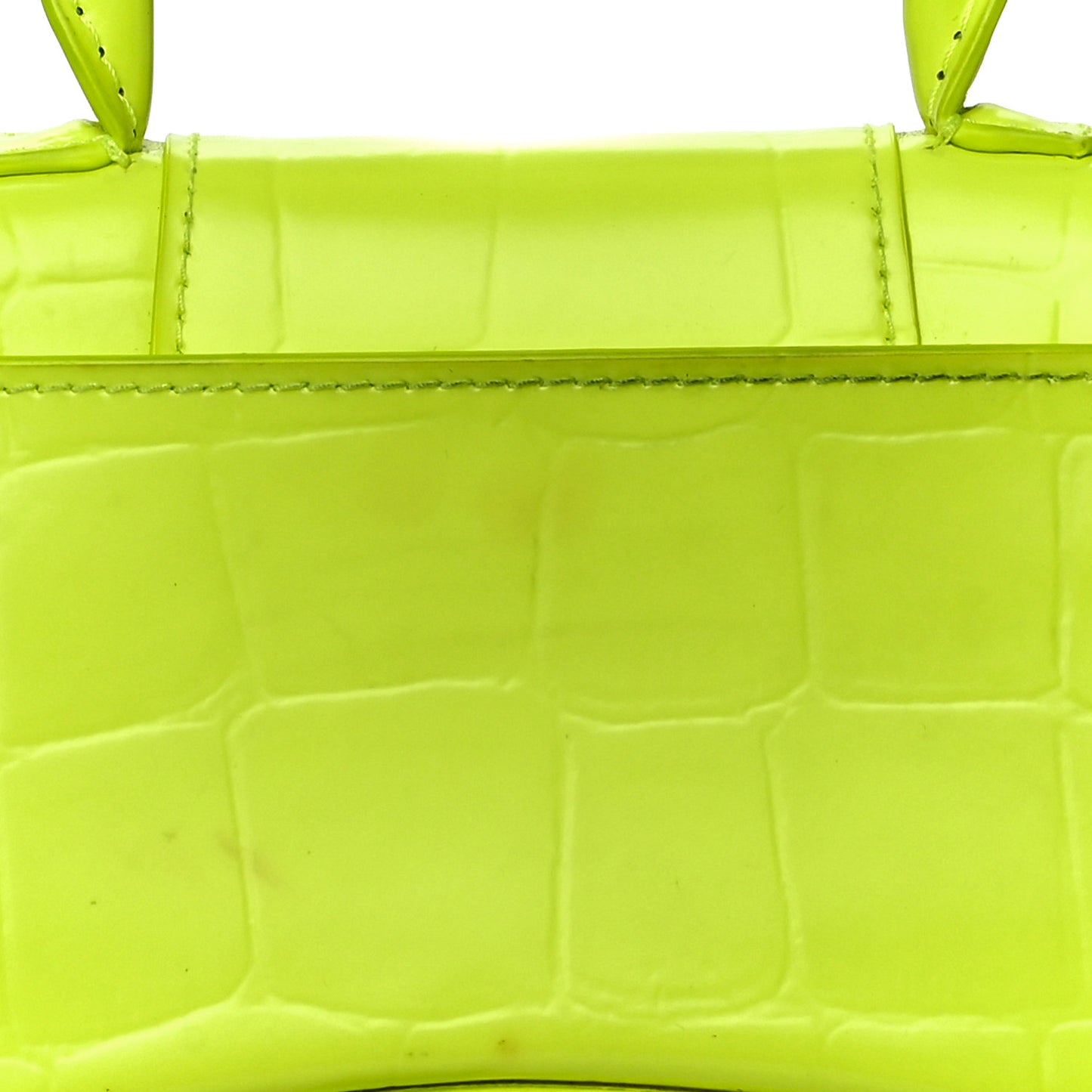 Semi Shiny Calfskin Crocodile Embossed Hourglass Top Handle Bag Mini Fluo Yellow
