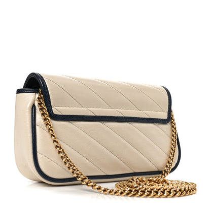 Gucci Vintage Effect Calfskin Matelasse Diagonal Super Mini Torchon GG Marmont Shoulder Bag Mystic White Blue Agata 3 of 10