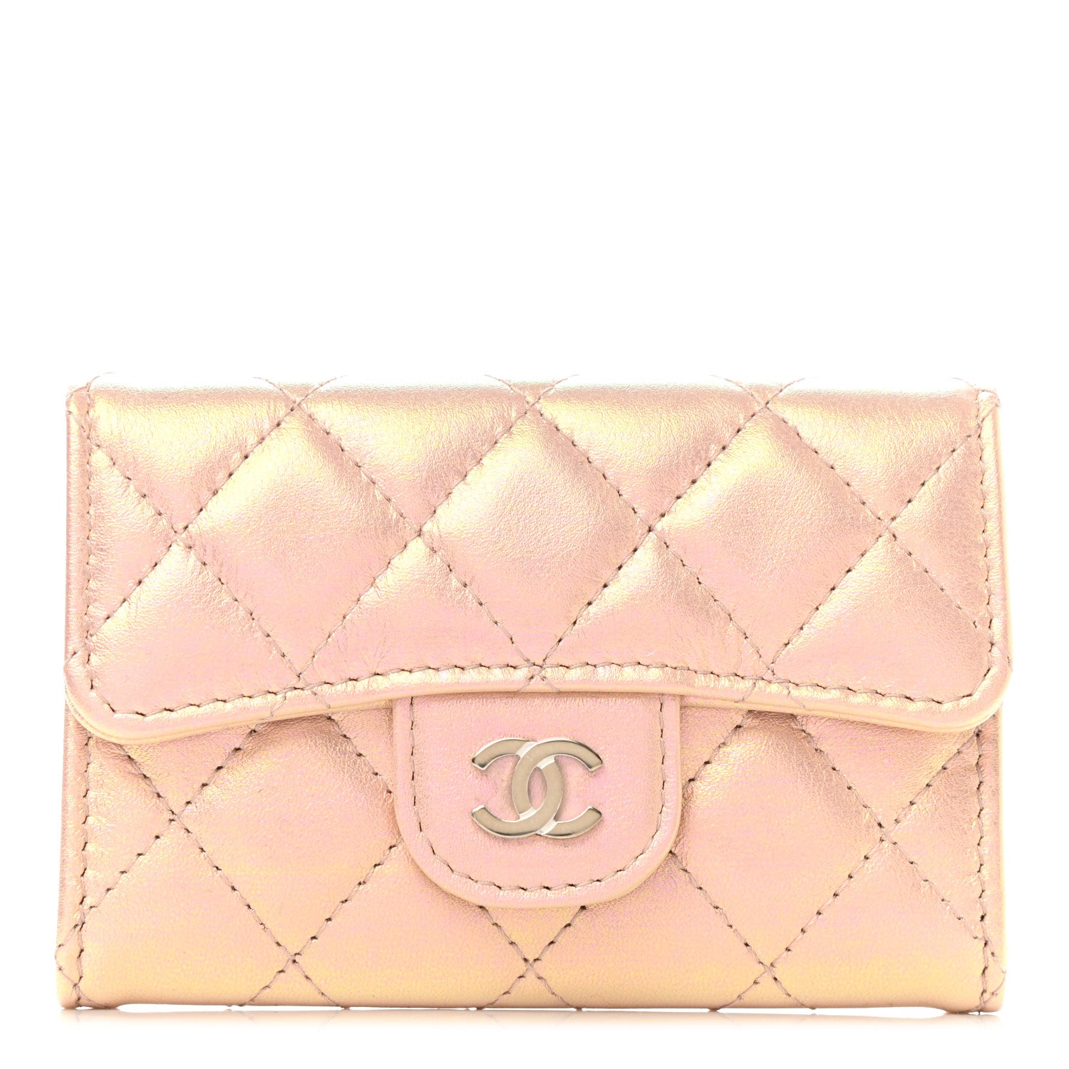Chanel Iridescent Calfskin Quilted Flap Card Holder Wallet Pink 1 of 9