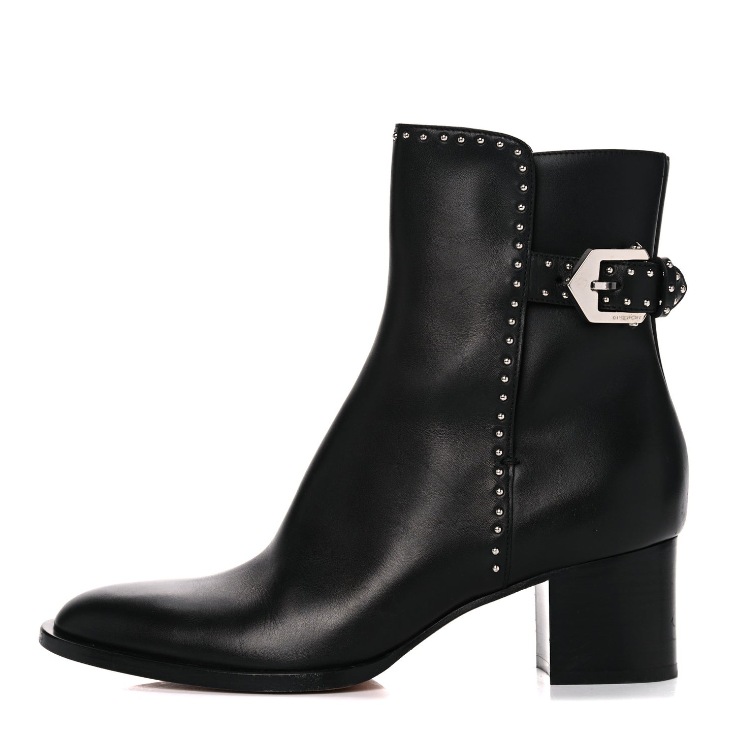 Smooth Calfskin Elegant Studded Ankle Boots 39.5 Black