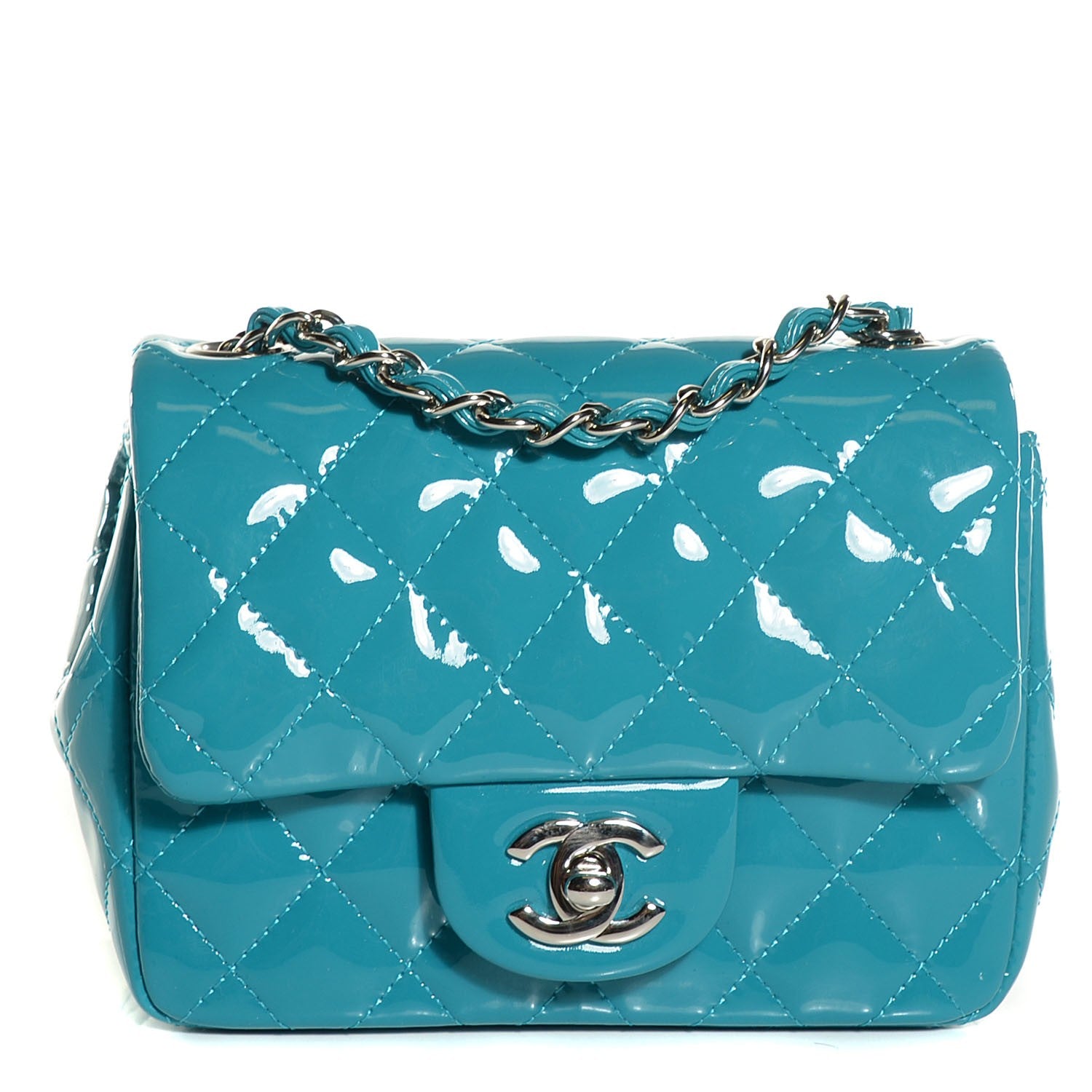 Chanel Patent Quilted Mini Square Flap Turquoise 1 of 8
