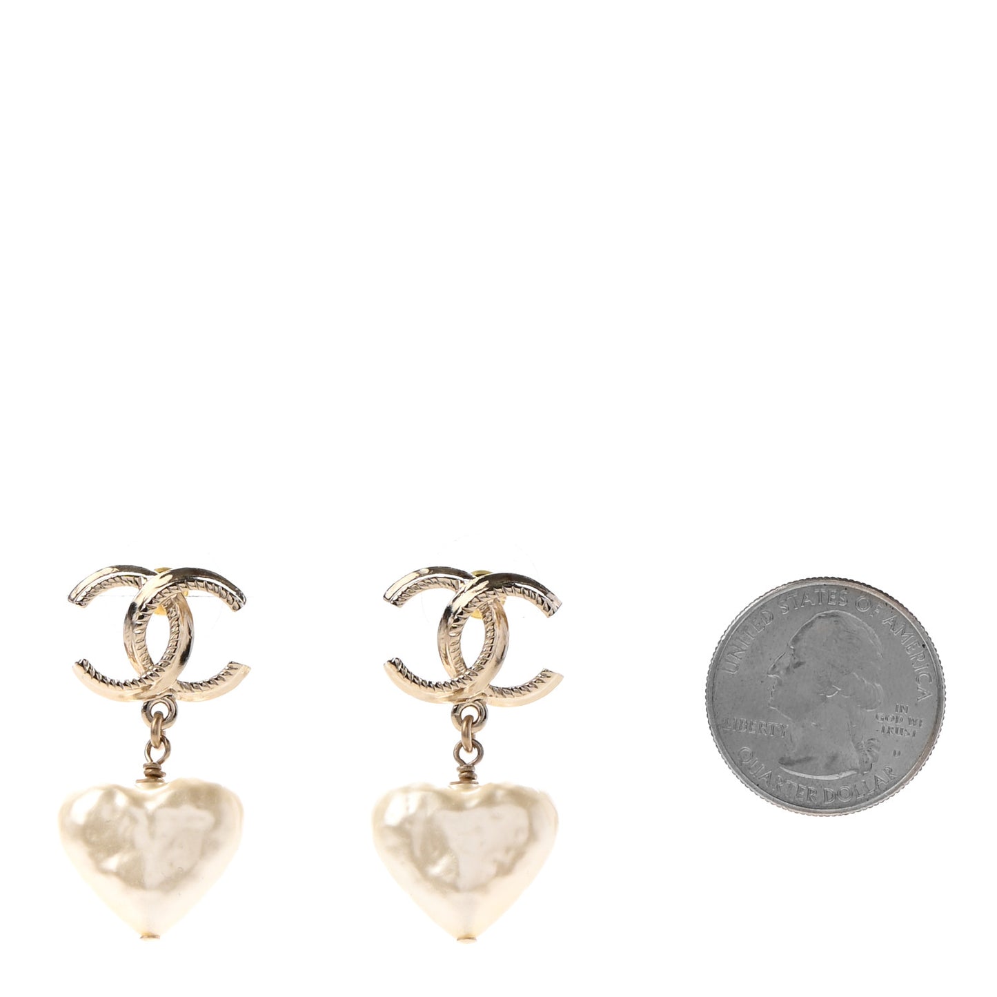 Pearl CC Heart Drop Earrings Gold