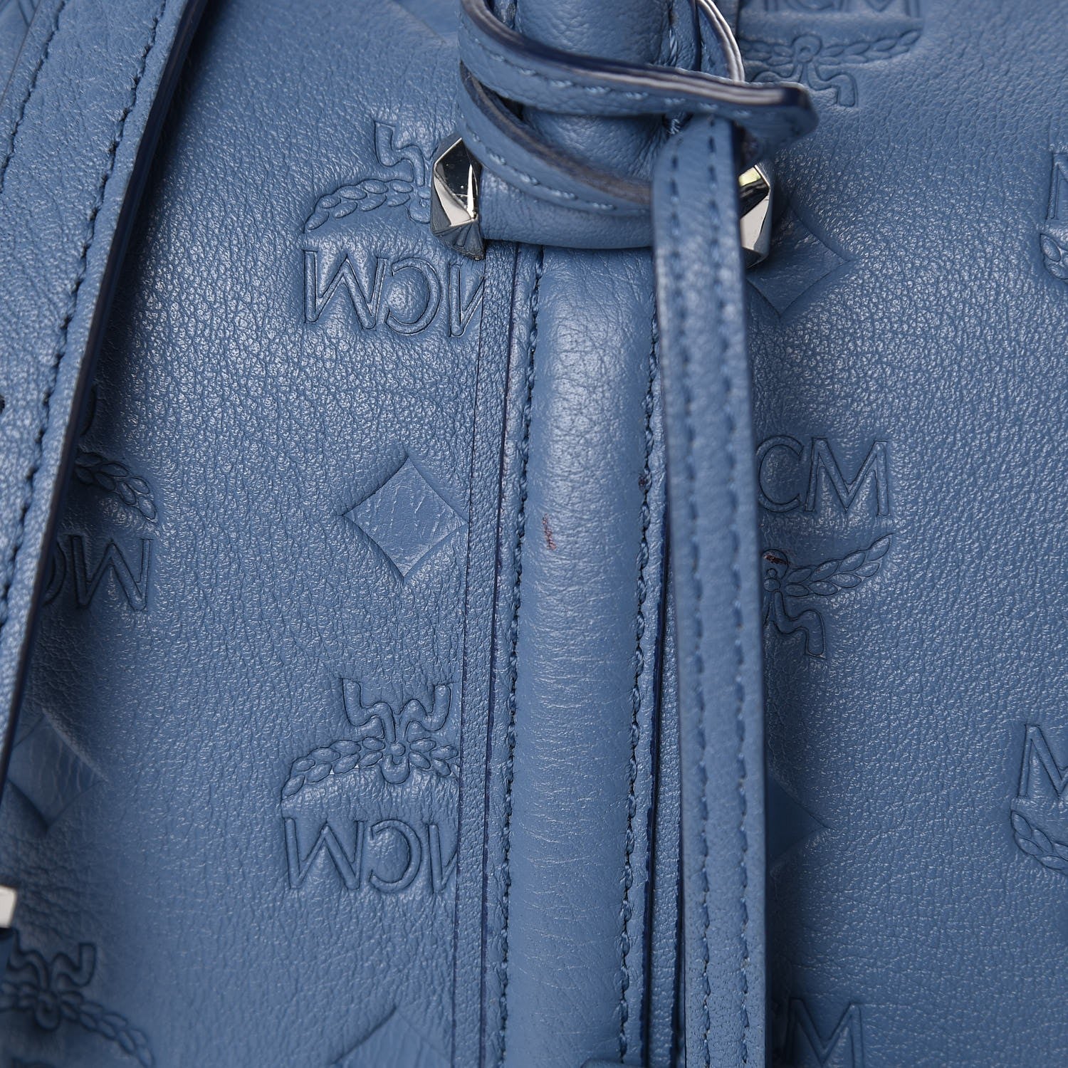 MCM Calfskin Ottomar Monogram Small Boston Bag Blue 15 of 17