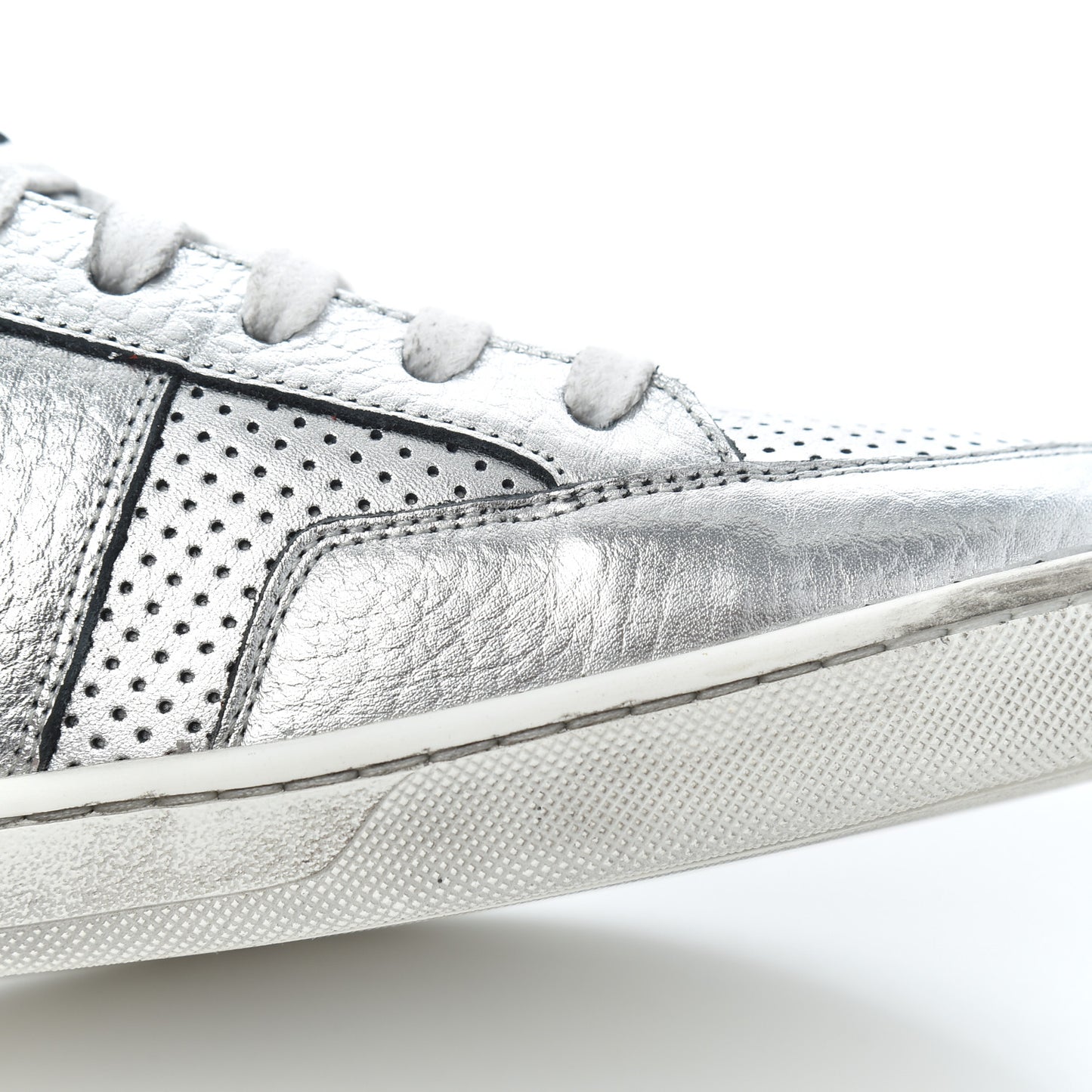 Metallic Calfskin Perforated Court Classic SL/10H High Top Sneakers 41.5 Silver