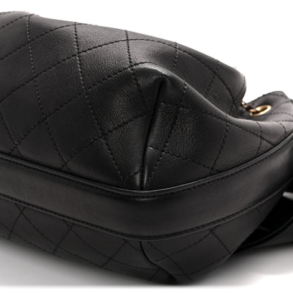 Chanel Calfskin Stitched Small Paris Rome Drawstring CC Bag Black 10 of 10