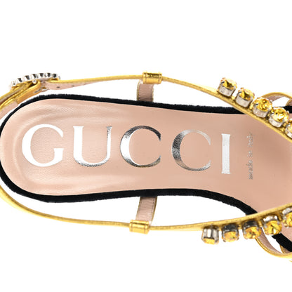Gucci Velvet Nappa Crystal Zephyra Slingback Platform High Heel Sandals 35.5 Black Gold 6 of 7