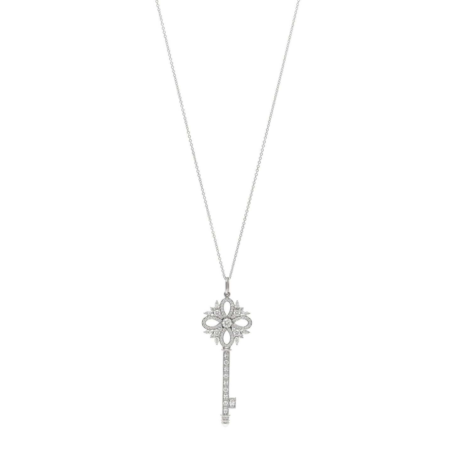 Platinum Diamond Victoria Key Pendant Necklace