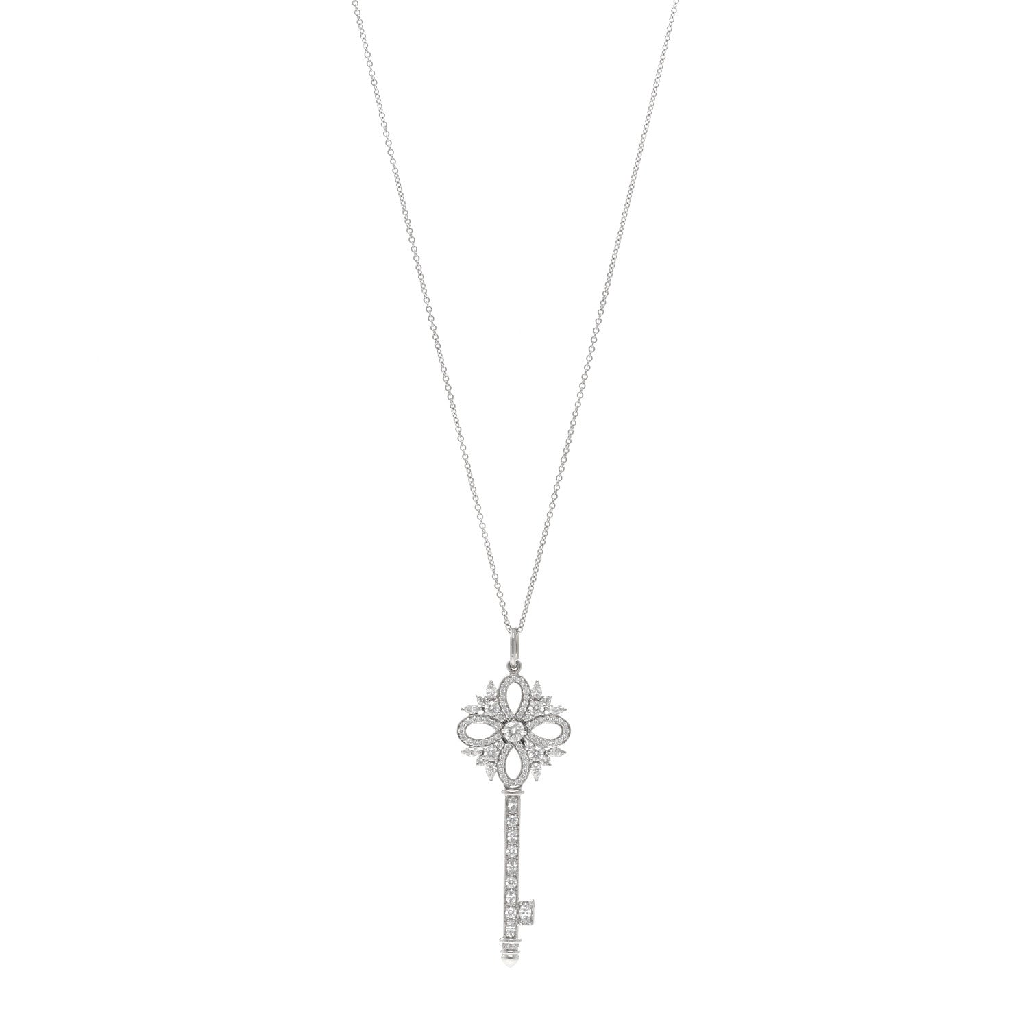 Tiffany Platinum Diamond Victoria Key Pendant Necklace 1 of 5