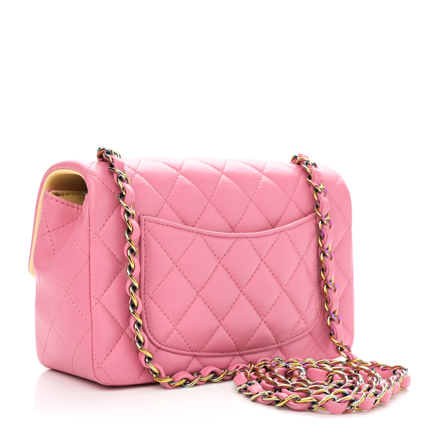Lambskin Quilted Mini Rectangular Flap Pink Yellow