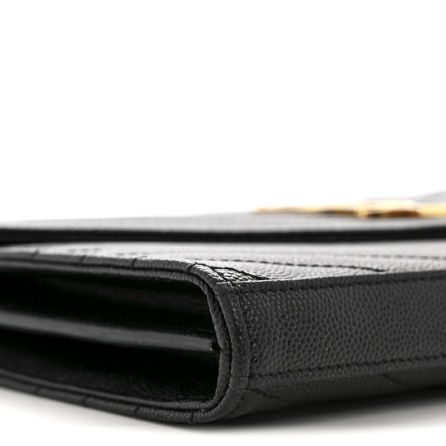 Saint Laurent Grain De Poudre Matelasse Chevron Monogram Chain Wallet Black 10 of 14
