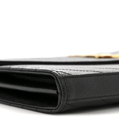 Saint Laurent Grain De Poudre Matelasse Chevron Monogram Chain Wallet Black 10 of 14