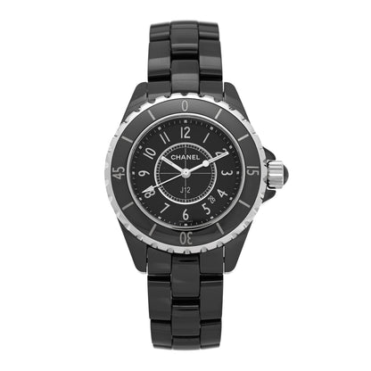 Chanel Stainless Steel Ceramic Diamond 33mm J12 Quartz Watch Black 1 of 4
