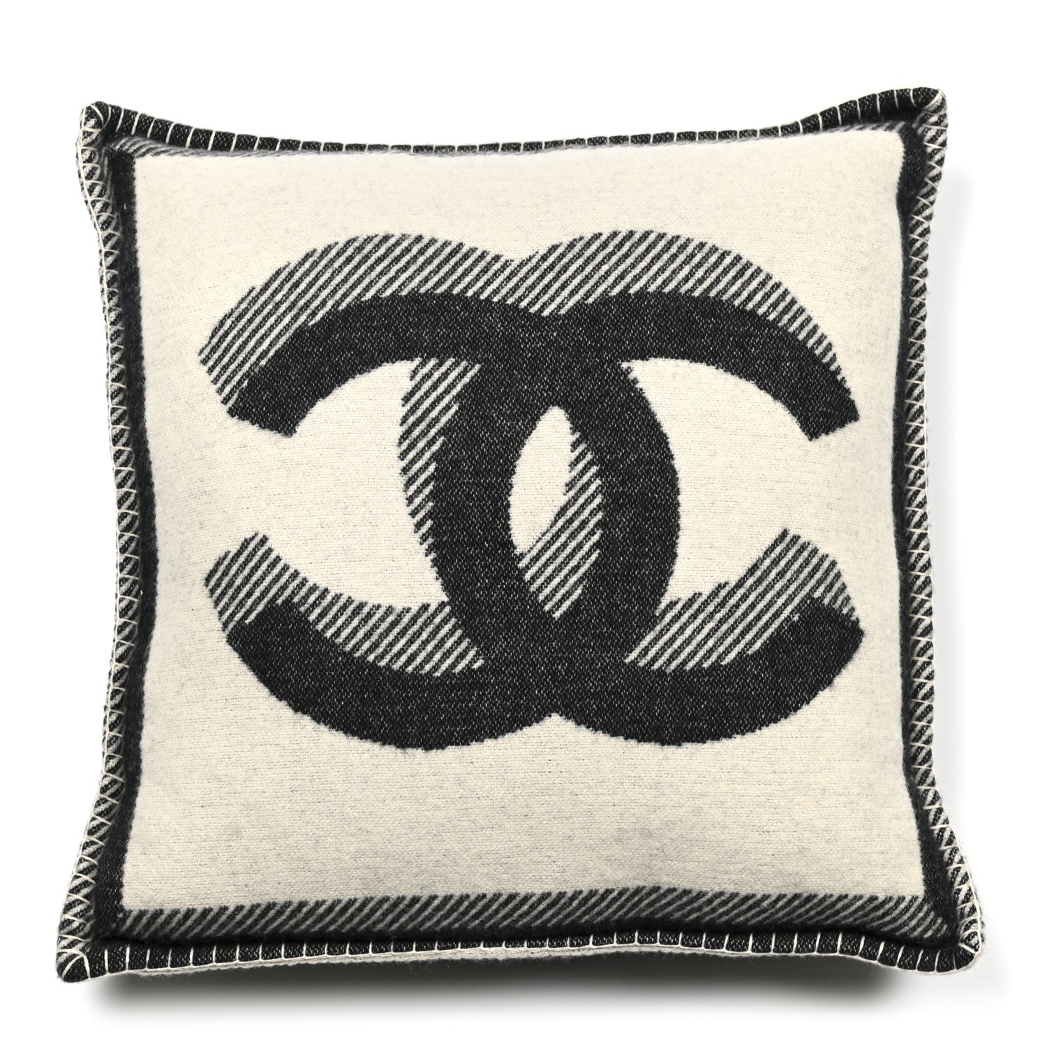 Chanel Merino Wool Cashmere CC Pillow Beige Black 1 of 3