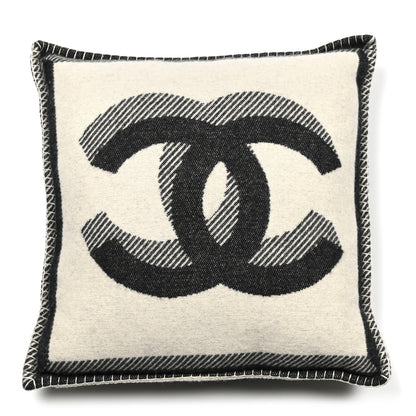 Chanel Merino Wool Cashmere CC Pillow Beige Black 1 of 3