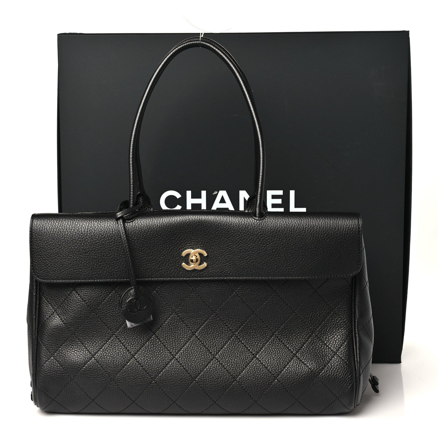 Grained Calfskin Stitched Urban Essentials Large Shopping Bag Black