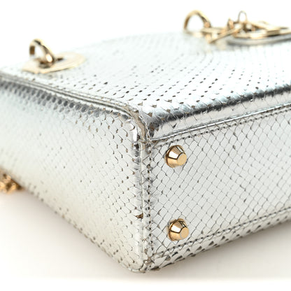 Christian Dior Metallic Snakeskin Mini Lady Dior Silver 9 of 10