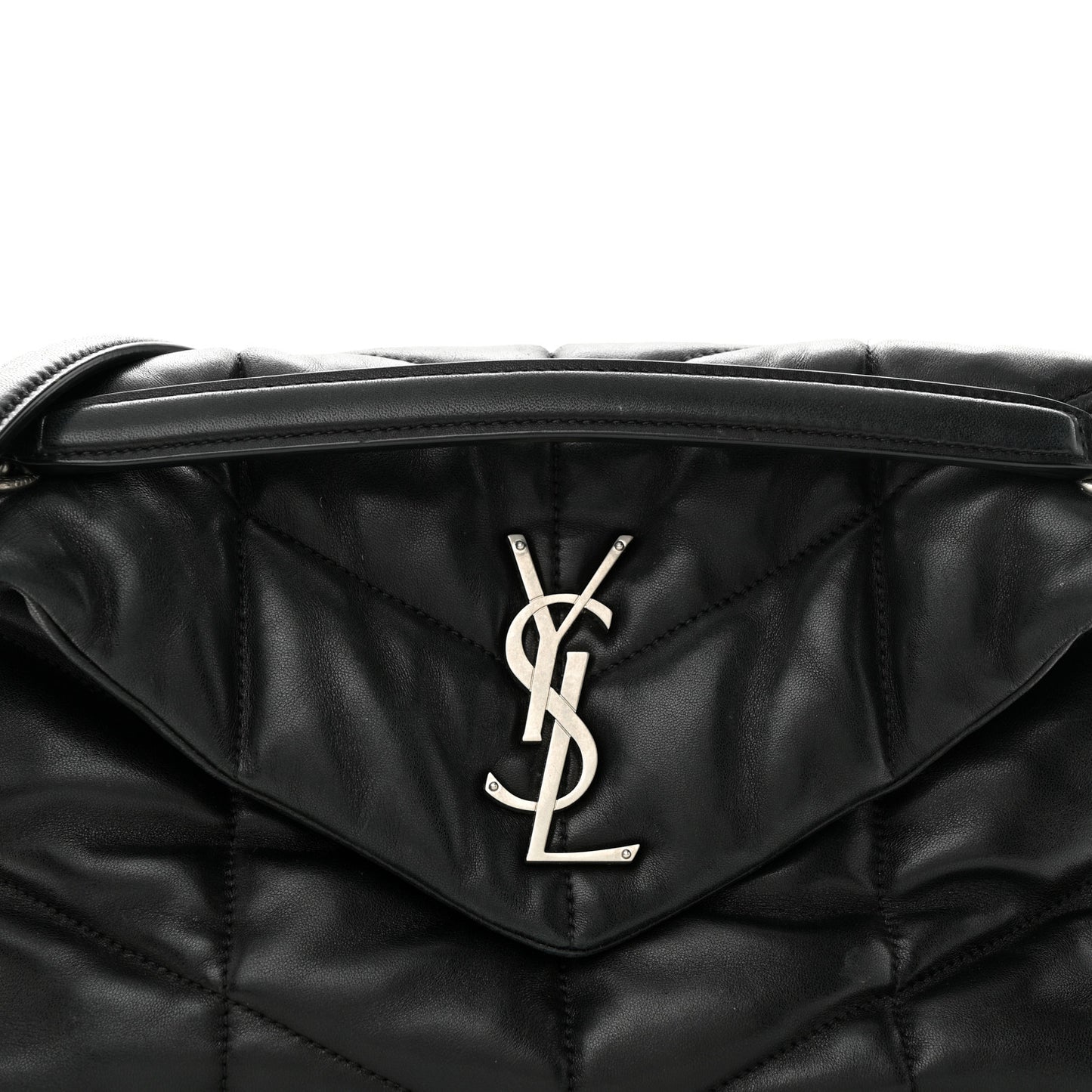 Lambskin Quilted Small Loulou Puffer Monogram Chain Satchel Black