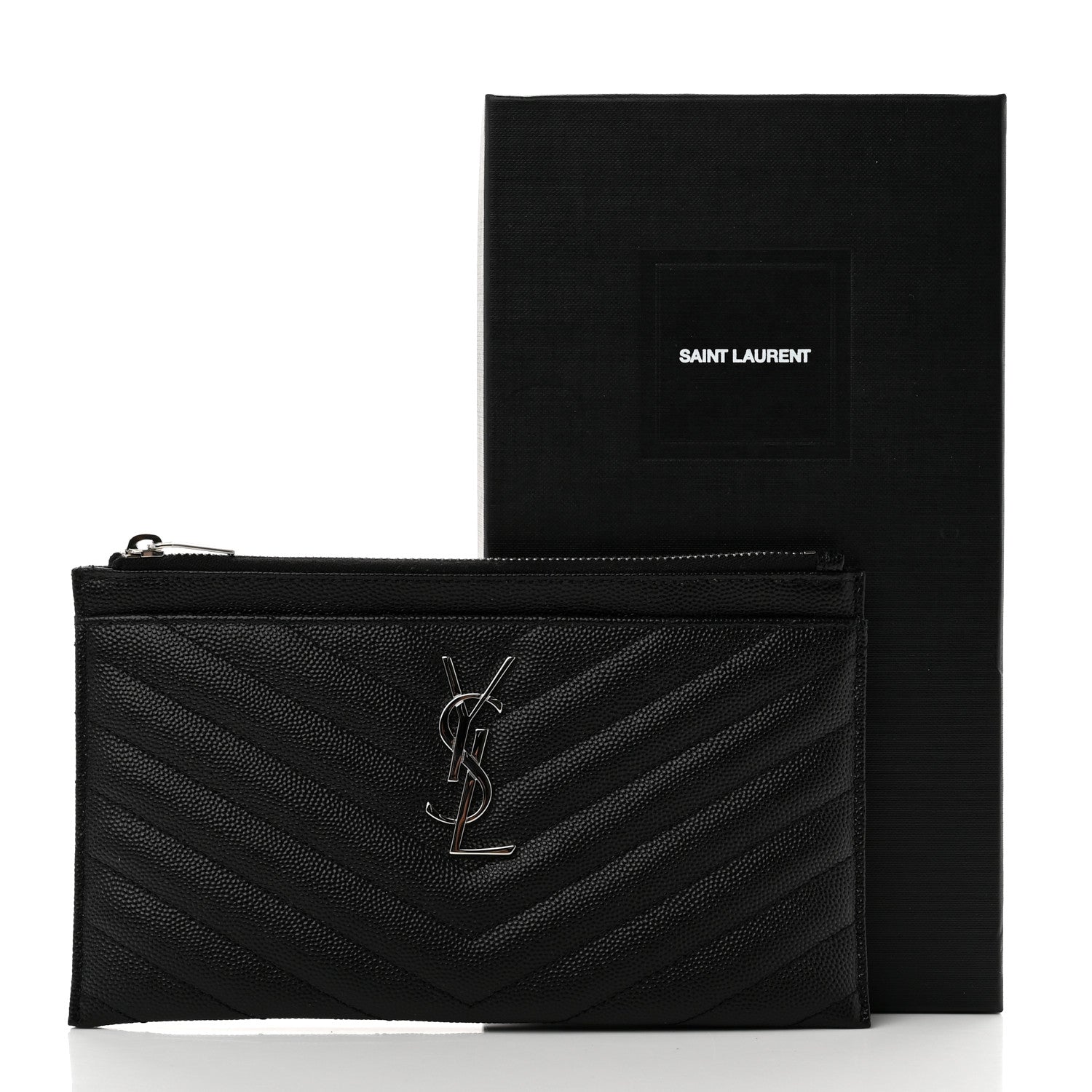 Saint Laurent Grain De Poudre Chevron Monogram Bill Pouch Black 8 of 8