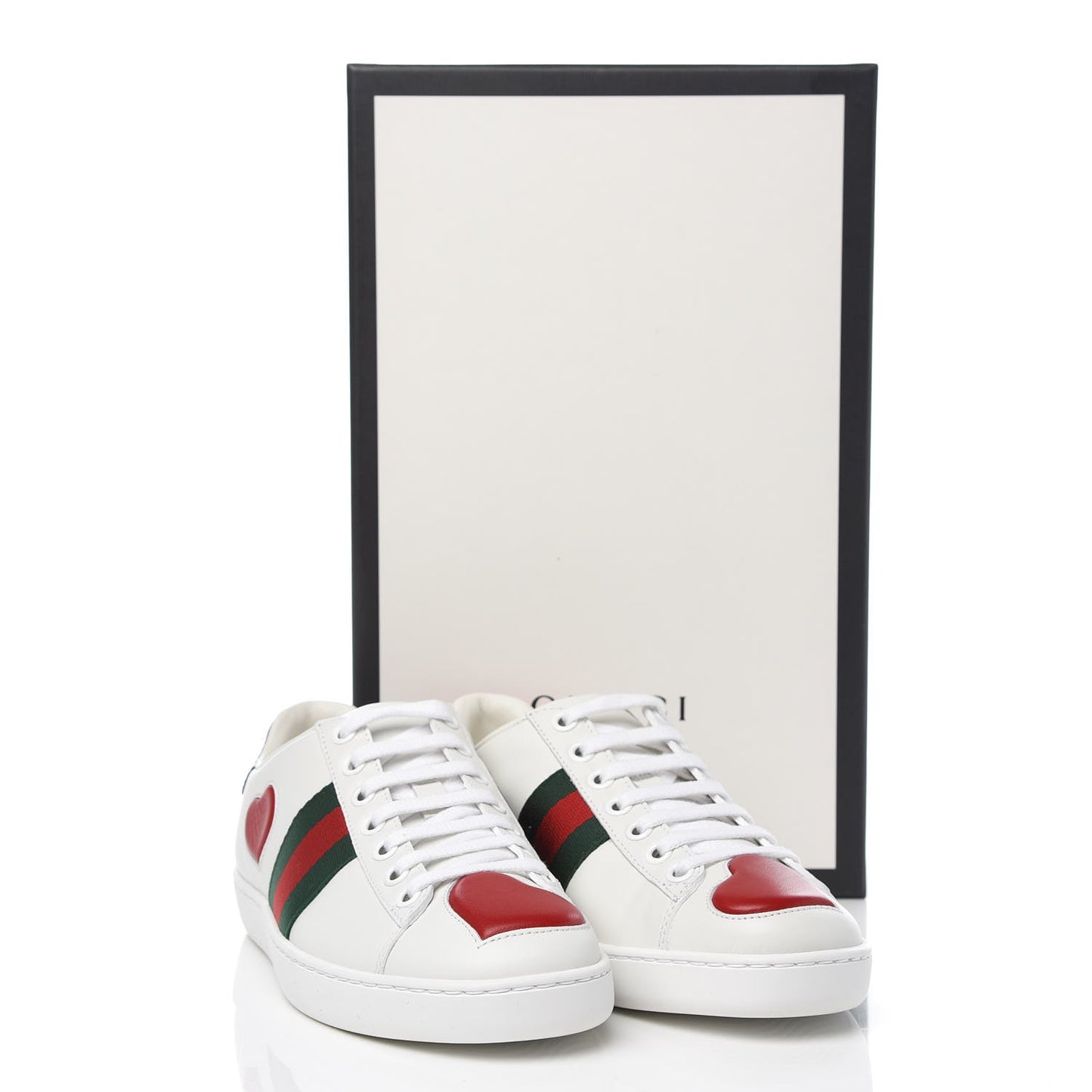 Calfskin Ayers Web Heart Embroidered Ace Sneakers 34 White