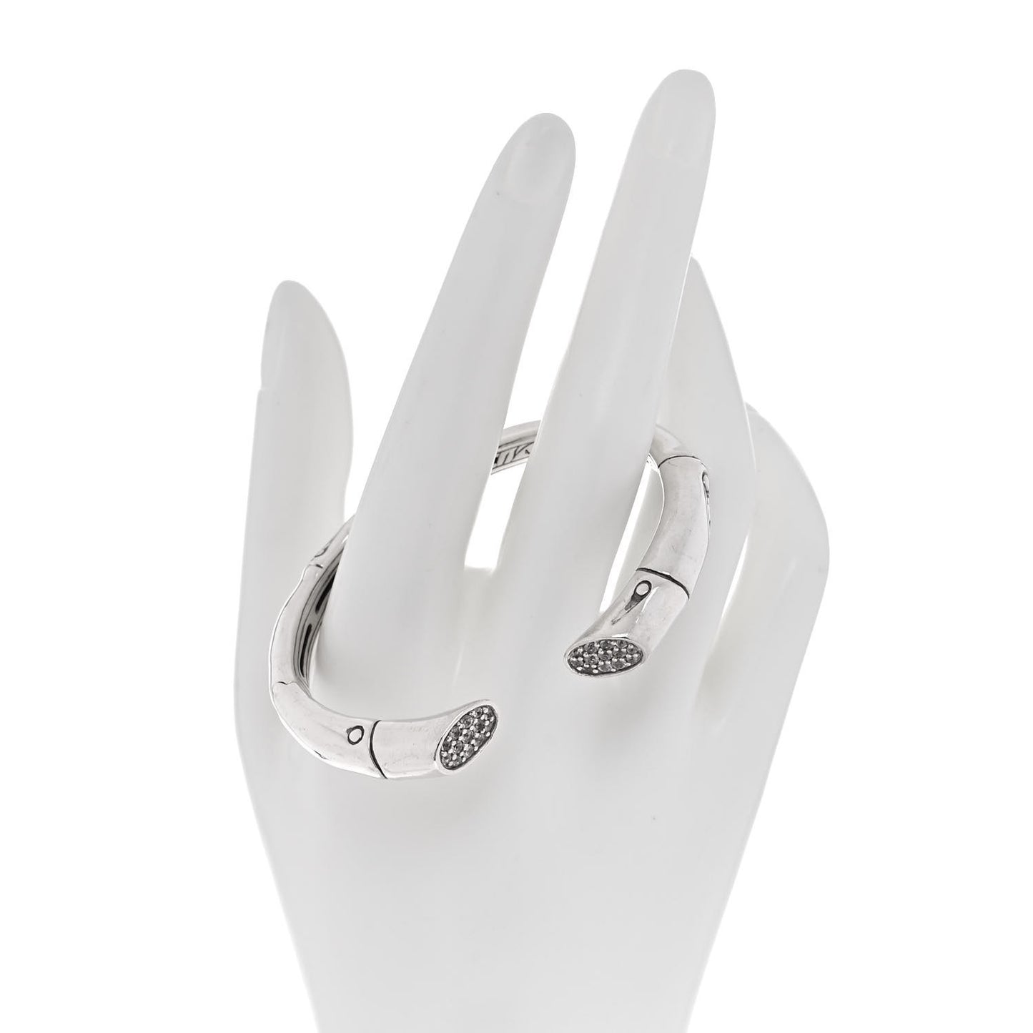 Sterling Silver White Sapphire Bamboo Kick Cuff Bracelet