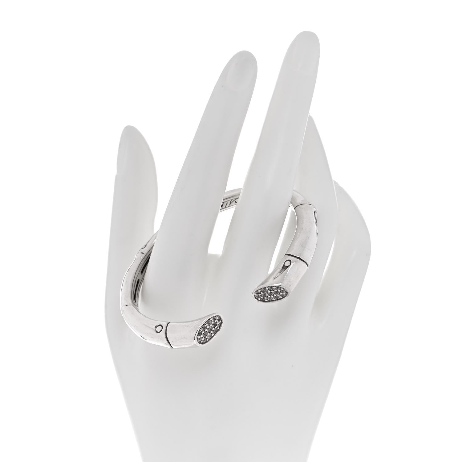 John Hardy Sterling Silver White Sapphire Bamboo Kick Cuff Bracelet 2 of 5