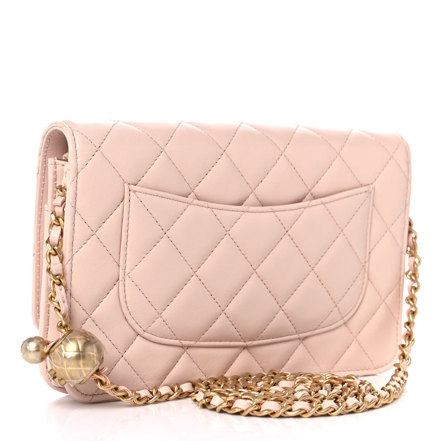 Chanel Lambskin Quilted CC Pearl Crush Wallet on Chain WOC Light Beige 3 of 13