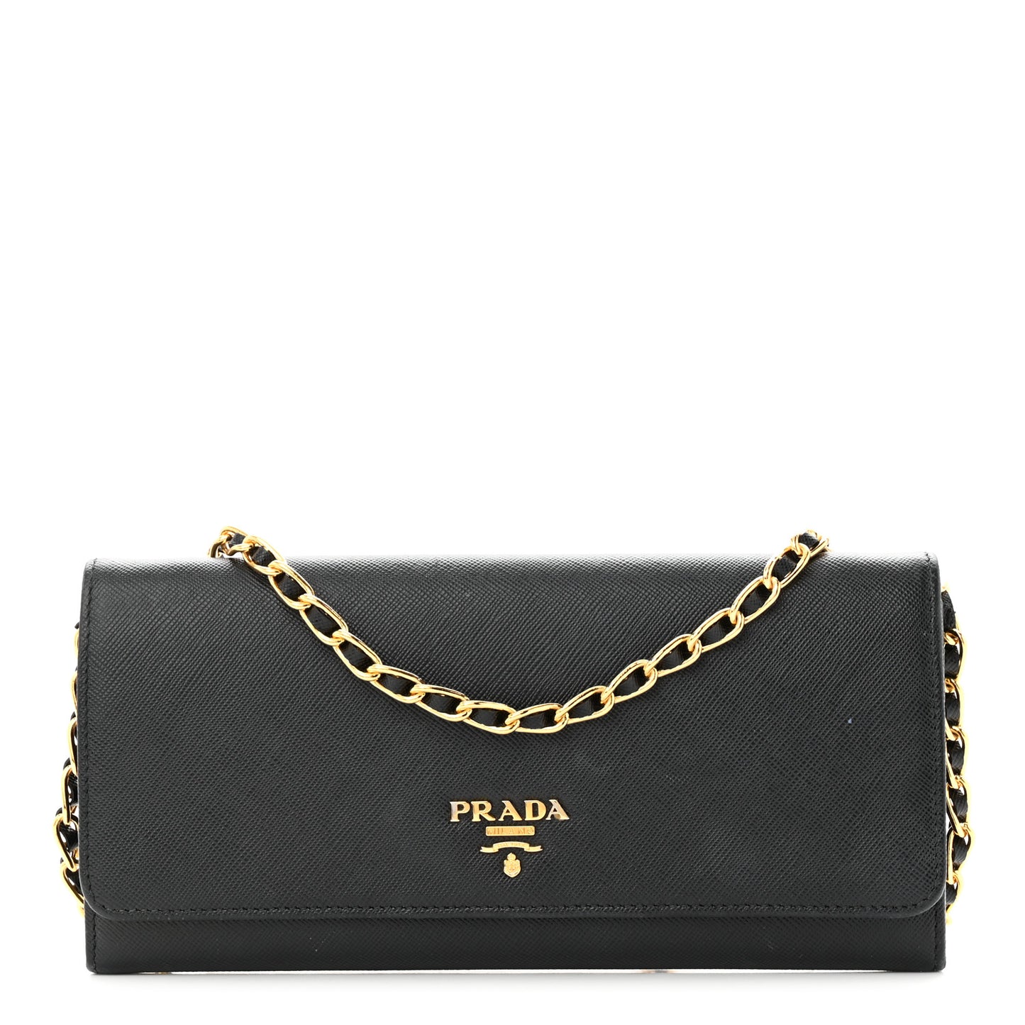 Saffiano Metal Oro Chain Wallet Black