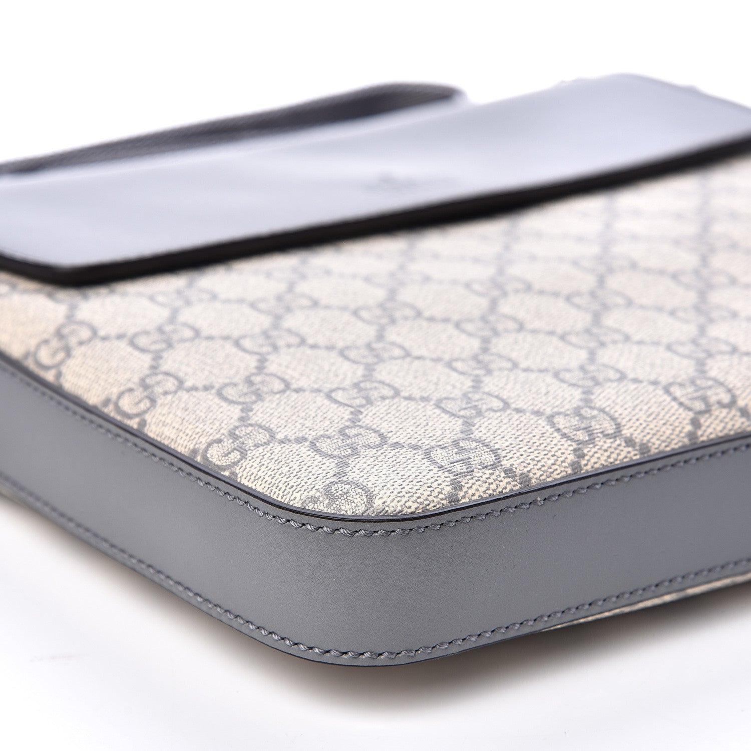 Gucci GG Supreme Monogram Selleria Calfskin Medium Satchel Messenger Bag Ecru Grigio 7 of 10
