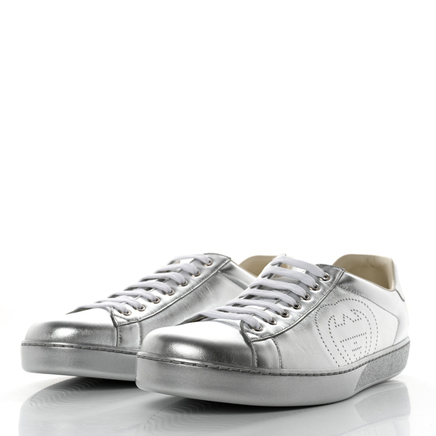 Metallic Nappa Interlocking G Perforated Mens Ace Sneakers 11 Silver