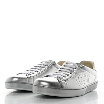 Gucci Metallic Nappa Interlocking G Perforated Mens Ace Sneakers 11 Silver 3 of 9