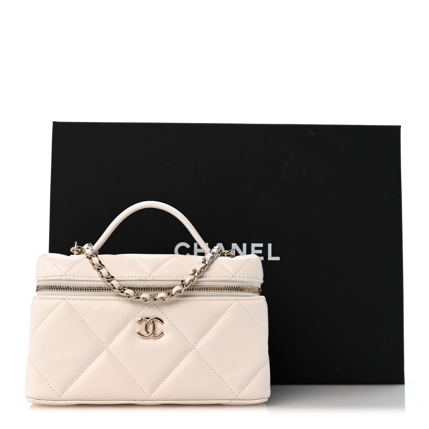 Caviar Quilted Top Handle Slim Vanity With Chain White