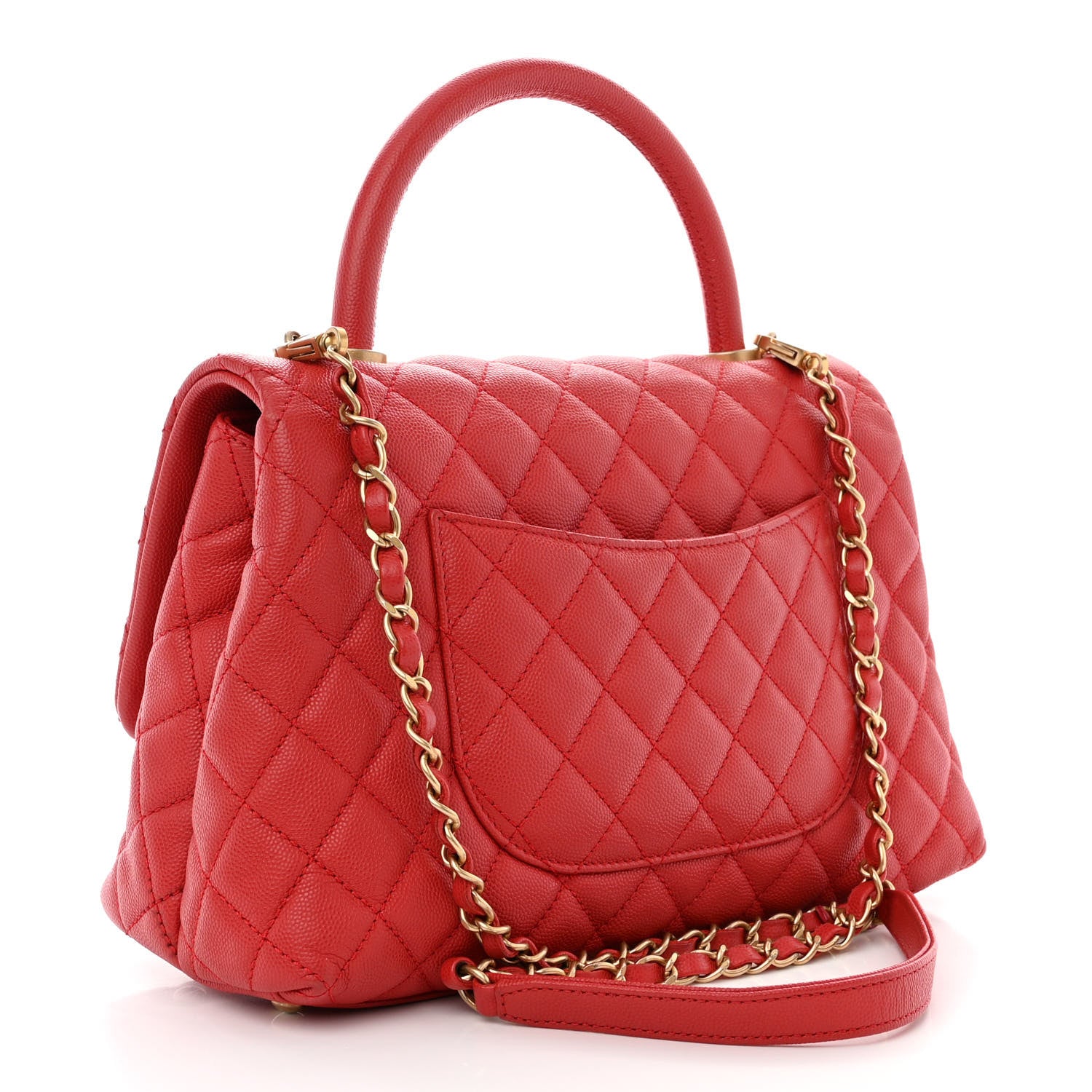 Chanel Caviar Quilted Small Coco Handle Flap Red 3 of 12