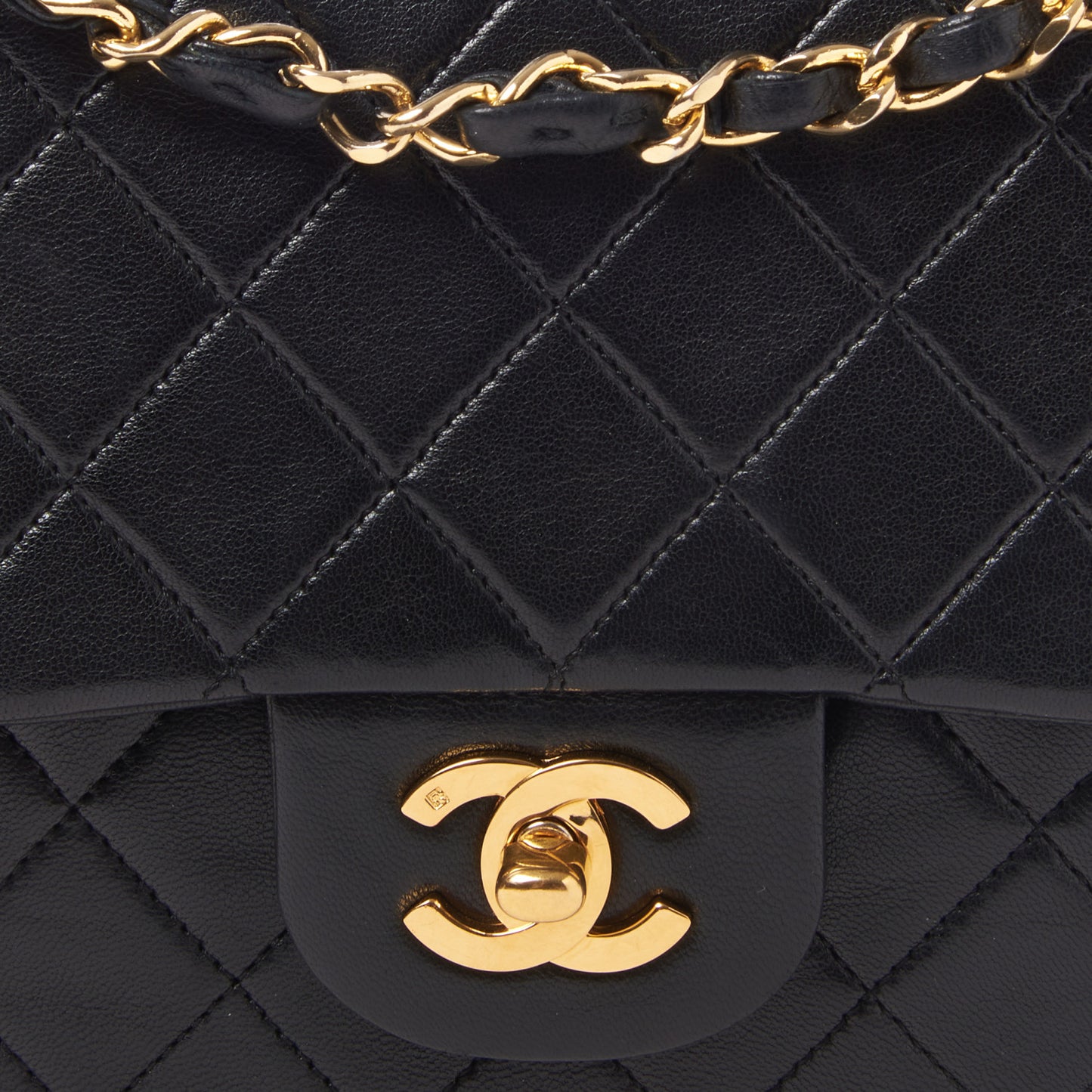 Lambskin Quilted Medium Double Flap Black