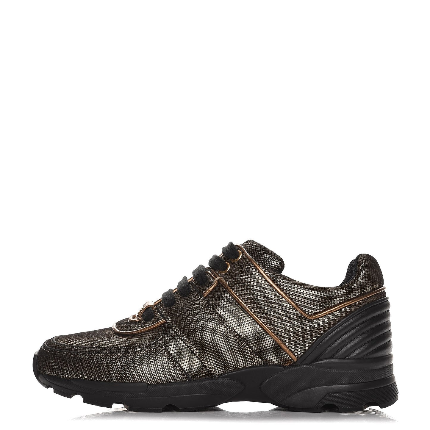 Fabric Calfskin CC Sneakers 36.5 Golden Brown