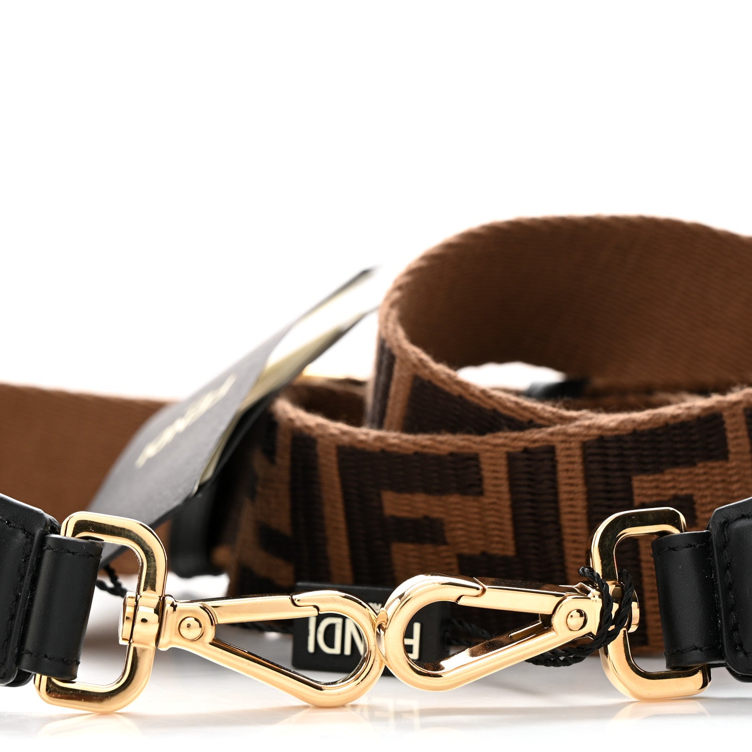 Fendi Jacquard Ribbon Vitello King FF Adjustable Strap You Fango Marrone Black 5 of 5